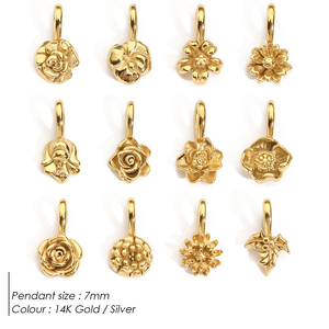 ชุดจี้<span class=keywords><strong>ดอก</strong></span>ไม้ประจำเดือนเกิด 7 มม. 12 แบบ ชุบทอง 18K PVD บนสแตนเลสสตีล กันน้ำ ไม่หมอง สำหรับทำเครื่องประดับ - Product Image 2