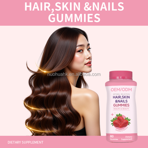 Gummies pour cheveux, peau et ongles, biotine, vitamine C et vitamine E, pectine végétalienne, saveur fraise, complément alimentaire OEM ODM - Product Image 1