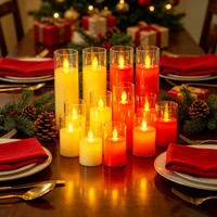 Bougie pilier LED sans flamme en gros, télécommandée, à piles, avec flamme mobile, en verre, pour mariage, Noël, décoration intérieure