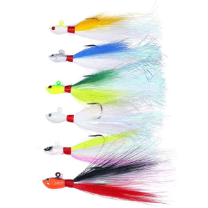 Bucktail Jig Fluke-señuelo de pelo para agua dulce y salada, cebos para Surf, pesca, color blanco y rojo, platija de lubina - Product Image 1