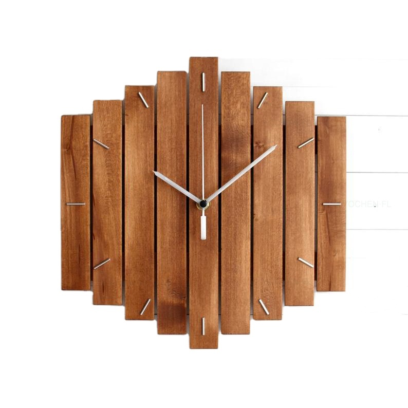 home interior wall decoration Natural wood color wooden wall clock