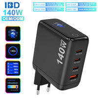 Chargeur mural GaN 140W 3C1A avec écran intelligent TFT 1,3 pouces, charge rapide PD QC2.0 SCP OTP, prise universelle CE FCC ROHS pour ordinateur portable et téléphone