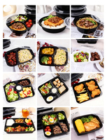 Restauration, plats à emporter, contenants de préparation des repas à 4 compartiments, boîtes à lunch en plastique jetables avec couvercles