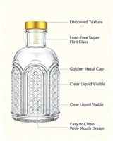 Bouteille en verre cristal sans plomb haut de gamme, style gothique rétro, gaufrée, avec bouchon à vis, estampage doré, emballage pour spiritueux, gravure de logo personnalisée