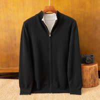 Herren 100% Kaschmir Strickjacke mit Reißverschluss ODM Anti-Pilling Atmungsaktiv Winter Gestrickter Stehkragen Freizeitjacke Wollfutter Einfarbig