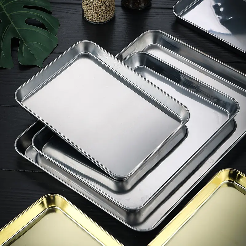 Utensilios de cocina de alta calidad, bandeja rectangular, plato de servicio de acero inoxidable, moldes para hornear resistentes al calor