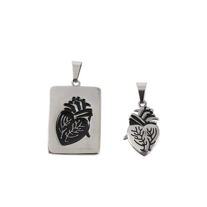2pcs/set Vintage Jewelry Stainless Steel Couple Statement <b>Anatomical</b> <b>Heart</b> Punk Rectangle Pendant - Product Image 2