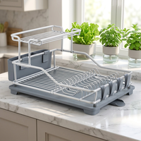 Étagère à vaisselle moderne à double niveau en aluminium anodisé argenté, résistante à la rouille, pour comptoir de cuisine, prix de gros