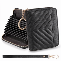 BOSTANTEN Dompet Tempat Kartu Kredit Kulit Imitasi Minimalis Perlindungan RFID Dompet Koin Wanita Kecil Warna Hitam
