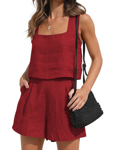 Ensemble débardeur et short pour femme, col carré, tenue décontractée streetwear, logo par transfert thermique, marque privée - Product Image 6