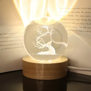 Boule de Cristal 3D Atmosphère Nuit Éclairage Art Show Affichage Décor pour Chambre Chevet Saint Valentin