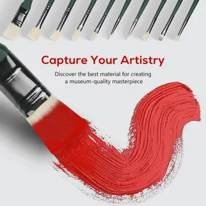 Pinceles de dibujo para pintura de artista, 10 piezas, cerdas planas de cerdo, juego de mango de madera para colores al óleo, acuarela acrílica - Product Image 4