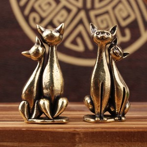 Ornement de chat en couple, <span class=keywords><strong>sculpture</strong></span> en laiton vintage, œuvre d'art, chats entrelacés, œuvre d'art pour la maison, le bureau, <span class=keywords><strong>statue</strong></span> de chat, décoration de la maison - Product Image 4