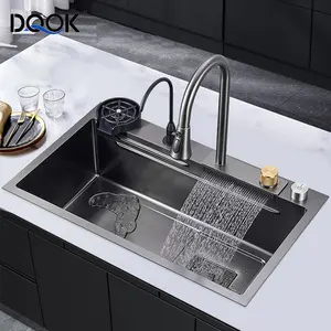 DQOK Waterfall Kitchen Sink with Whole Set Accessories SUS304 Stainless Steel Sinks Multi Function Single Big Bowl