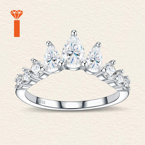 Anello Moissanite a Corona con Incastonatura a Griffe a Pera, 2.30g, Anello Tiara a Gradiente Stratificato, Argento S925, Regalo Anniversario, Anelli Pronti - Product Image 1