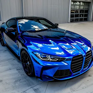 Precio de fábrica 2024, rollos de envoltura de vinilo para coche azul con espejo cromado de cristal superbrillante de alta calidad para coche