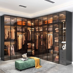 <span class=keywords><strong>Armario</strong></span> Personalizado de Aleación de Aluminio que Ahorra Espacio con Puerta de Vidrio Templado y Marco de Aluminio que Mejora el Espacio Visual, Muebles de Dormitorio - Product Image 1