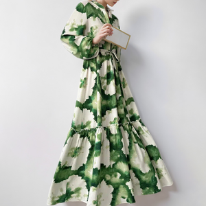 Abiti Lunghi Stampati a Colori per <span class=keywords><strong>Donna</strong></span>, Nuova Moda Primavera-Autunno, Scollo a V, Maniche Lunghe, Volant e Spacco, Vestito Elegante da Ufficio - Product Image 6