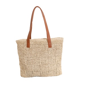 Borsa da spiaggia in carta paglia a spalla piccola a scacchi nuova borsa intrecciata portatile di grande capacità per le vacanze al mare borse estive da spiaggia - Product Image 2