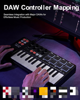 Flatsons KB-25 Teclado Controlador MIDI USB Profesional Portátil de 25 Teclas con 8 Pads de Percusión para Estudio Musical