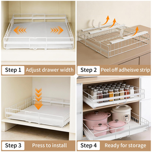 Organisateur de placard multi-usages sans perçage, robuste, coulissant et extensible pour armoires de cuisine - Product Image 3