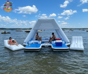 Île flottante gonflable d'extérieur avec auvent, tente flottante, camping, yacht, piscine, lac, flotteur aquatique, divertissement - Product Image 2