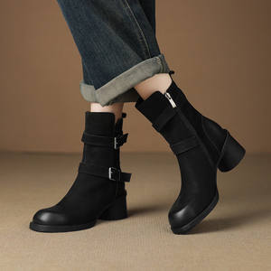 Nuevas Botas de Tobillo Impermeables con Cremallera Lateral de Piel de Oveja en Color Sólido, Casuales, Cálidas, Modernas y Versátiles para Mujer, para Todas las Temporadas - Product Image 5