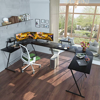 Table d'ordinateur design d'angle Grand bureau Table de jeu E-sports noire en forme de L