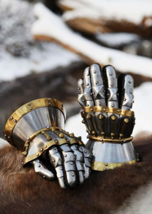 Gants de chevalier médiéval en acier, armure de main, finition polie argentée/dorée, pour cosplay nautique, décoration de costume, décoration intérieure - Product Image 3