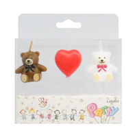 Bougies d'anniversaire décoratives en cire de paraffine faites à la main en forme d'ours et de cœur, en gros, pour gâteaux et fêtes, avec boîte cadeau