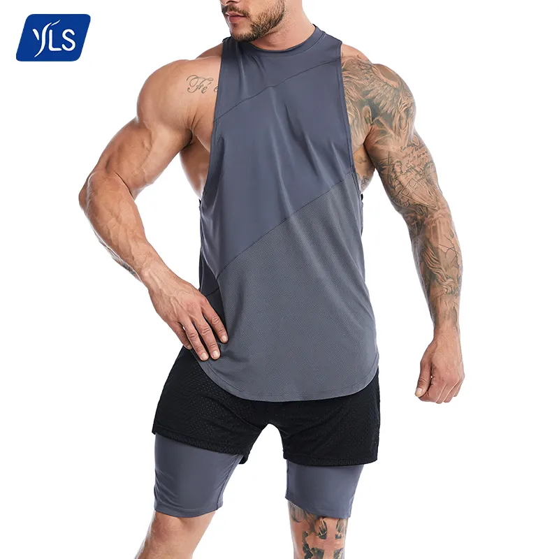 YLS damla kol Polyester erkek koşu Tank Top kas spor egzersiz kolsuz tişört yelek halter tekli erkekler aktif giymek