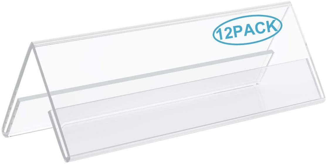 Vicenpal 20 Pack Acrylic Name Plates For Desks,10 X 2 In Clear Horizontal Slant Back Sign Holder For Office Table Display Nameplate School Student Classroom Information, Insert Paper Not Included
