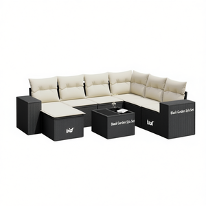 Conjunto de Sofás de Jardín Negros, Muebles de Ratán para Exteriores con Cojines de Espuma de Alta Densidad, Diseño Contemporáneo Impermeable - Product Image 1