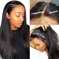Perruque frontale 360 en cheveux humains lisses péruviens de 30 pouces, pré-épilée, avec baby hair et nœuds blanchis, disponible sur Alibaba-online-shopping