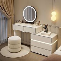 Table de Maquillage Moderne et Durable, Modèle 2025, Luxe Léger, Miroir Éclairé Pliable pour Salon, Table de Maquillage Simple en Stock