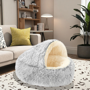 Großräumiges Maßgefertigtes Baumwoll-Hundebett Komfortabel Waschbar Luxuriös Flauschig Plüschig Outdoor-Höhle mit Kapuze Haustierbett - Product Image 1