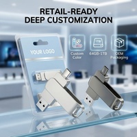 Clé USB Type C pour iPhone 128 Go 256 Go, double port OTG, clé USB personnalisée avec logo, sauvegarde de photos, stockage de données pour les voyages d'affaires, l'école
