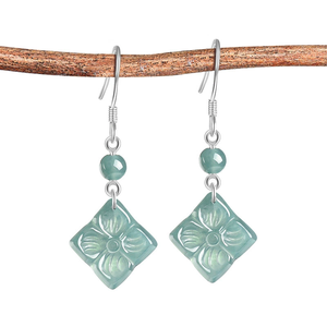 High-end natural A-grade jadeite blue water four-leaf clover earrings made of S925 <b>silver</b> and ice-grade jade for women - Product Image 3