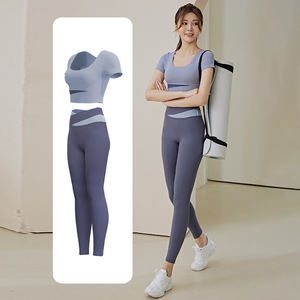 Vente en gros de débardeurs de yoga sans couture pour femmes vêtements de fitness à motif solide avec fermeture élastique à la taille - Product Image 2