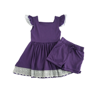 Conjunto de Vestido con Volantes de Encaje Inspirado en Princesas a Precio de Fábrica, Pantalones Cortos con Bolsillos, Color Sólido, Informal, 3 Piezas, Traje de Verano para Niñas Pequeñas - Product Image 2