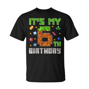 T-shirt avec chiffres pixelisés pour garçon gamer, pour le 6e anniversaire des enfants, design « C'est mon jour » - Product Image 3