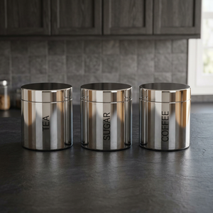 Stainless Steel Tea <b>Sugar</b> Coffee <b>Canisters</b> Round Airtight Food Storage Containers Minimalist Design Polished Finish - Product Image 2