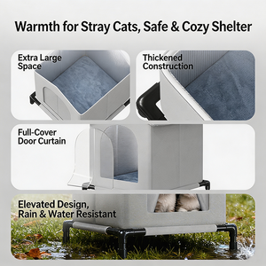 Abri pour chat imperméable et anti-froid, abri d'hiver extérieur chaud avec cadre surélevé, grand espace, lit pliable pour animaux de compagnie errants - Product Image 3
