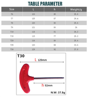 Obeng Torx Tipe T T6-T30, Kunci Pas Industri, Metrik, OEM, Gagang T, Kunci Bintang, Kapasitas Torsi Maksimum 2000lb-ft
