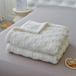 Ivory Check Sherpa Throw <b>Blanket</b> 200x230cm 3D Grid Texture Soft <b>Plush</b> Sofa Bed Throw, 3 Sizes Available Poland Stock - Product Image 4