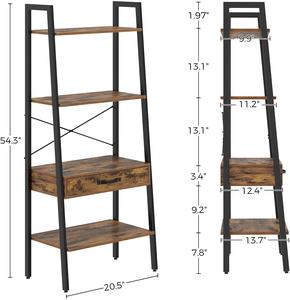 כפרי סולם תצוגת מדף עם מגירת עץ מדף ספרים 4 קומות נשען שירות ארגונית מדפי יד צבוע מתכת מסגרת - Product Image 5