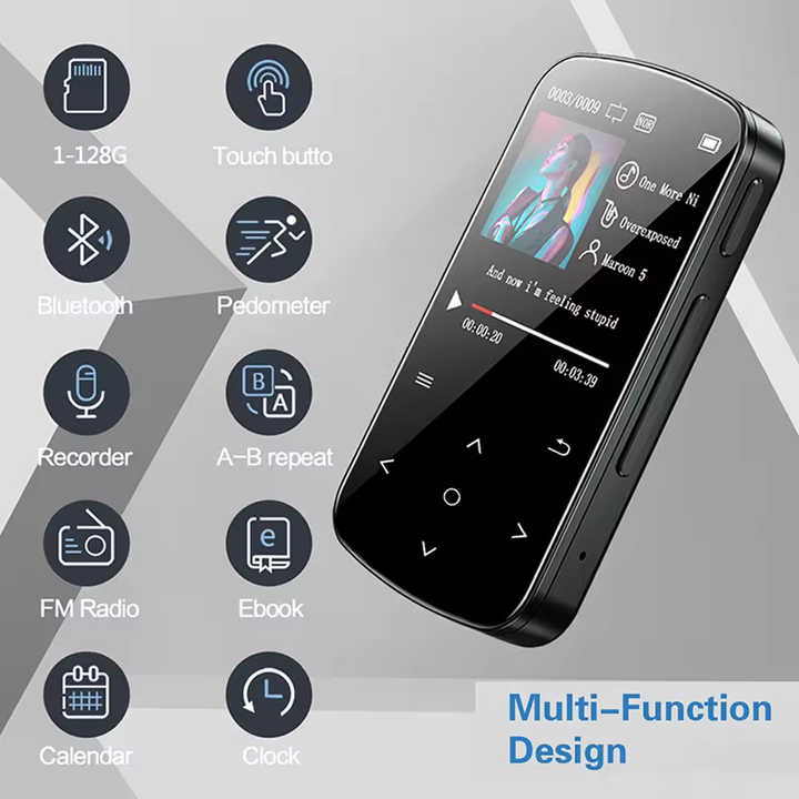 High Quality IPS Touch Screen BT MP4 Music Player FM E-Book With Speaker and Back Clip Lossless HiFi Sound Recorder