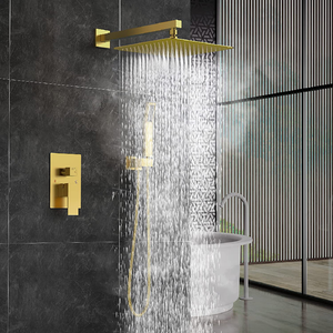 Salle de bain dorée <span class=keywords><strong>Douche</strong></span> en acier inoxydable Mélangeur de <span class=keywords><strong>douche</strong></span> chaude et froide dans la pluie murale Ensemble de <span class=keywords><strong>douche</strong></span> dissimulé - Product Image 5