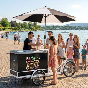 Vélo à glaces GGM Gastro en acier inoxydable - Conception à 3 roues - Auvent LED - Compartiments isolés - Pour 7 contenants de 5 litres - Utilisation en extérieur - Product Image 6