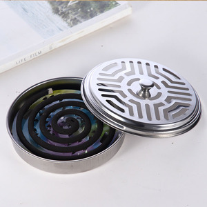 Stainless Steel Mosquito Coil Holder With Lid Round Ash Tray For Indoor Outdoor Use - Product Image 2